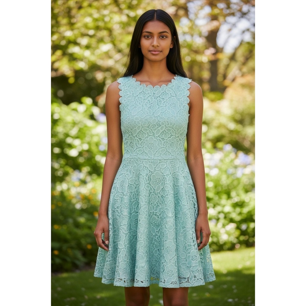 City Triangles Mint Green Floral Lace Sleeveless Fit and Flare Dress Size 5